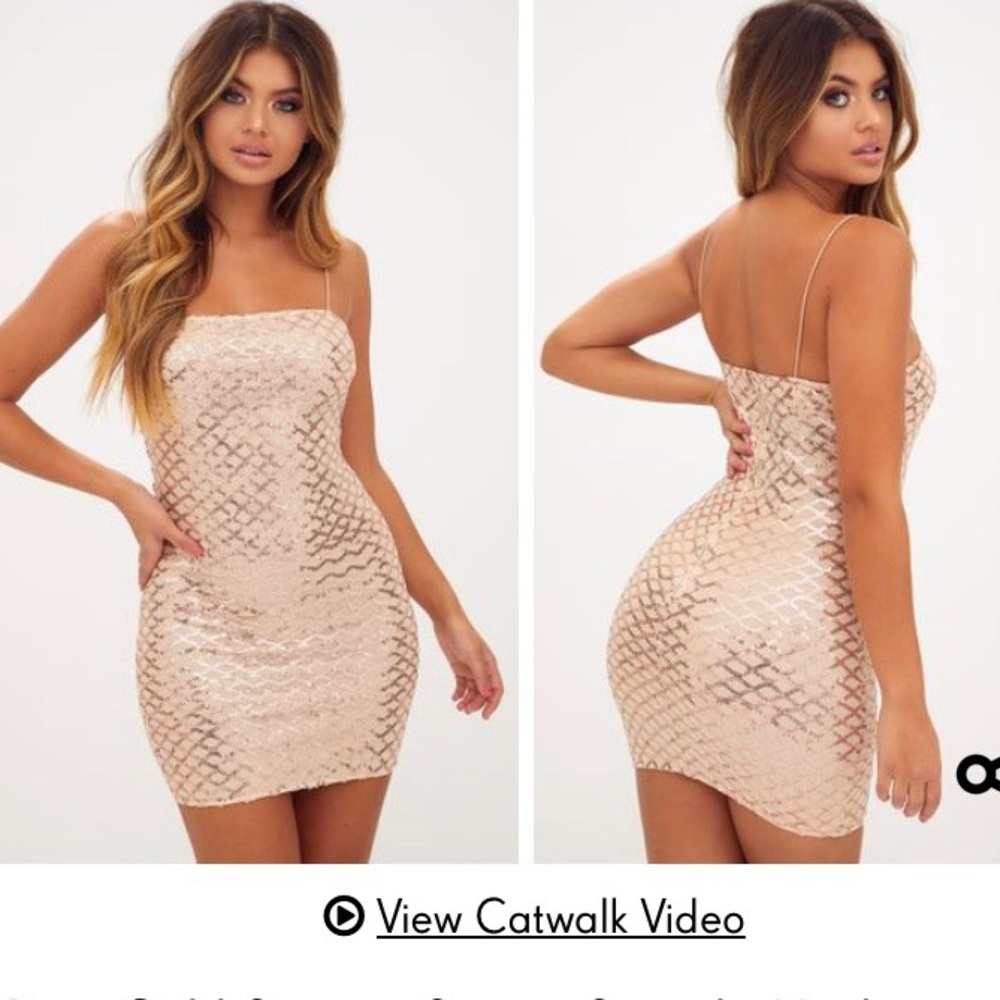 PrettyLittleThing Rose Gold Sequin Bodycon Dress